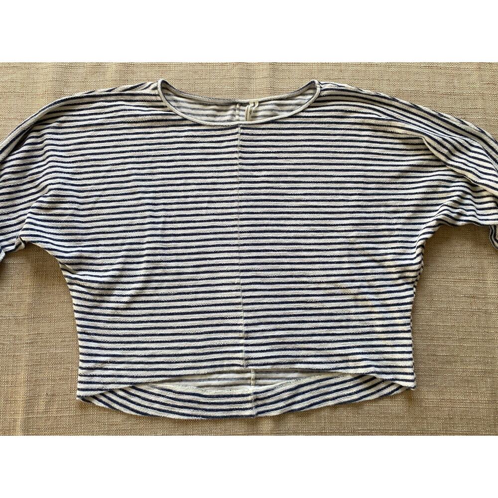 Anthropologie Striped Cropped Dolman Sleeve Top Navy White Size M
